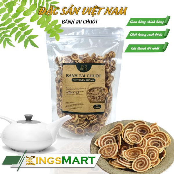 Bánh tai chuột vị sữa truyền thống - Thương hiệu LÒ BÁNH THANH TÂM - Đặc sản miền Tây - Túi 500g - Kingsmart