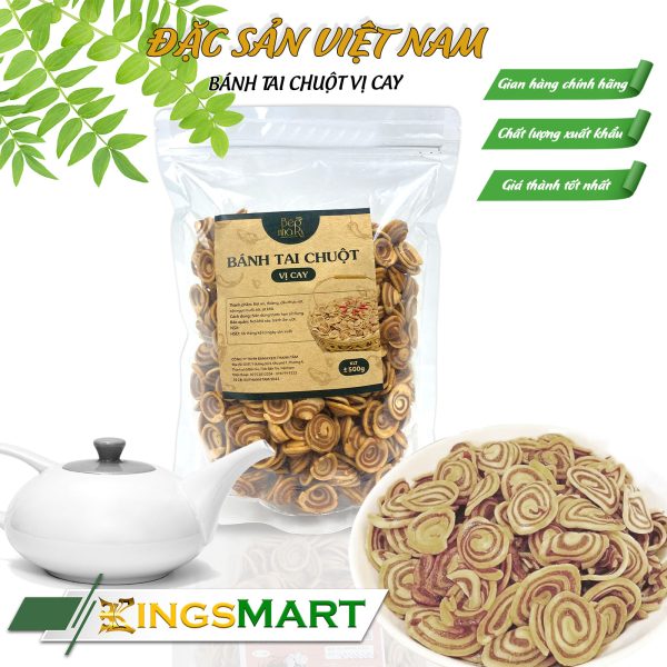 Bánh tai chuột vị cay - Thương hiệu LÒ BÁNH THANH TÂM - Đặc sản miền Tây - Túi 500g - Kingsmart