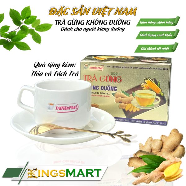 Trà gừng hòa tan không đường - Thương hiệu TIẾN PHÁT - Dành cho người ăn kiêng - Hộp 100g (20 gói x 5g/gói) - Kingsmart - Ảnh 2