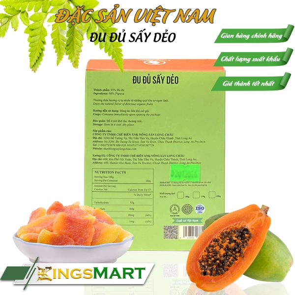 Đu đủ sấy dẻo - Thương hiệu LONG CHÂU - Đặc sản Long An - Hộp 150g - Kingsmart - Ảnh 2