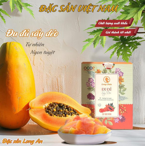 Đu đủ sấy dẻo - Thương hiệu LONG CHÂU - Đặc sản Long An - Hộp 150g - Kingsmart - Ảnh 3