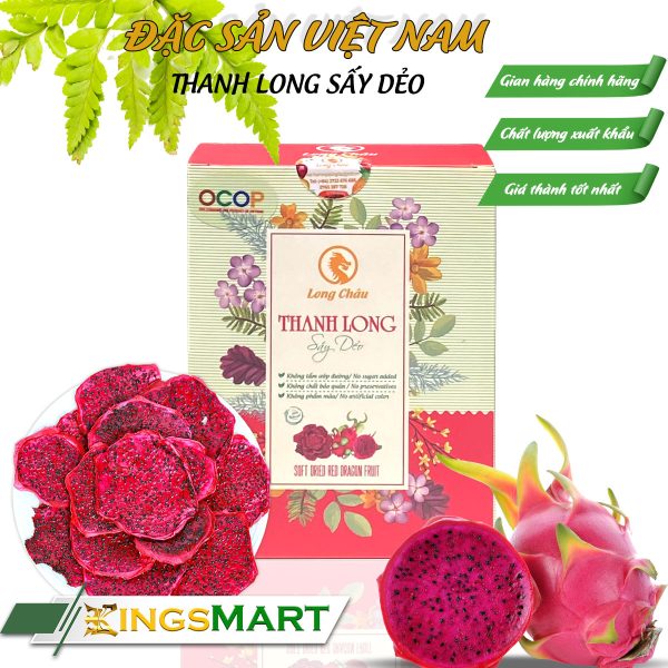 Thanh long đỏ sấy dẻo - Thương hiệu LONG CHÂU - Đặc sản Long An - Hộp 150g - Kingsmart