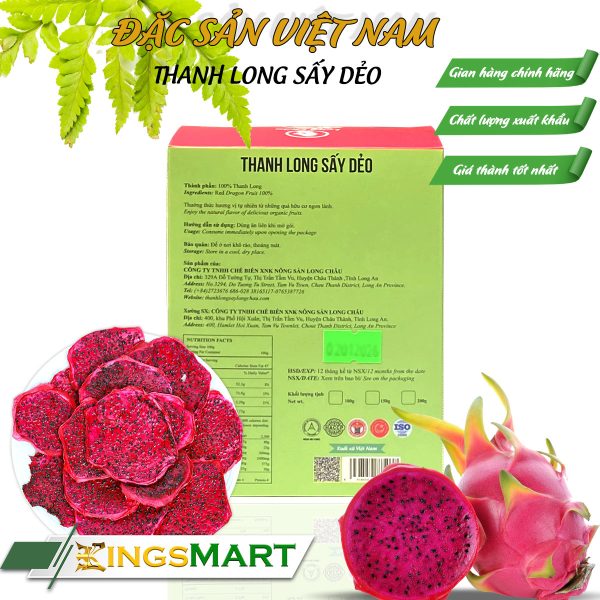 Thanh long đỏ sấy dẻo - Thương hiệu LONG CHÂU - Đặc sản Long An - Hộp 150g - Kingsmart - Ảnh 2