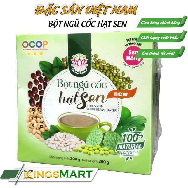 Bột Ngũ Cốc Hạt Sen - Thương hiệu Ba Tre - Đặc sản Đồng Tháp - Hộp 200g - Kingsmart