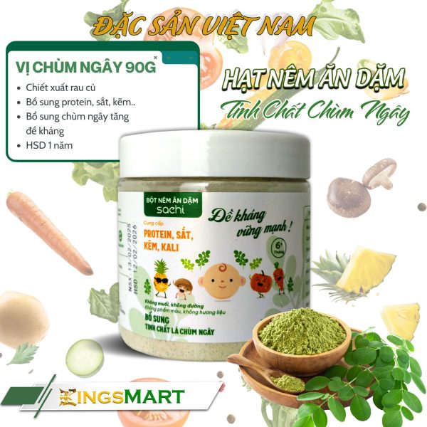 Hạt nêm ăn dặm chùm ngây cho bé - Thương hiệu SACHI - Hũ 90g - Kingsmart