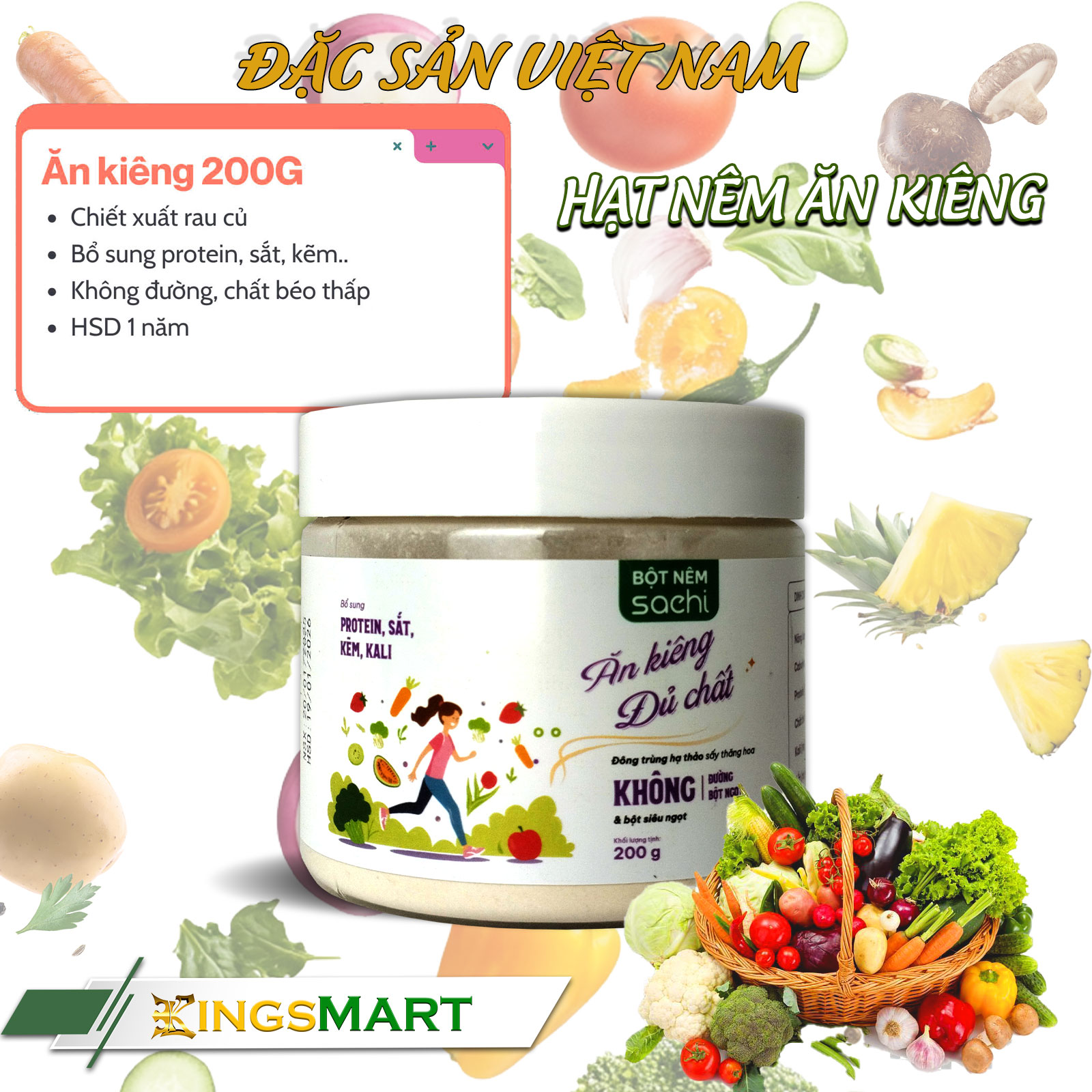 Hạt nêm ăn kiêng đủ chất từ rau củ - Thương hiệu SACHI - Hũ 200g - Kingsmart