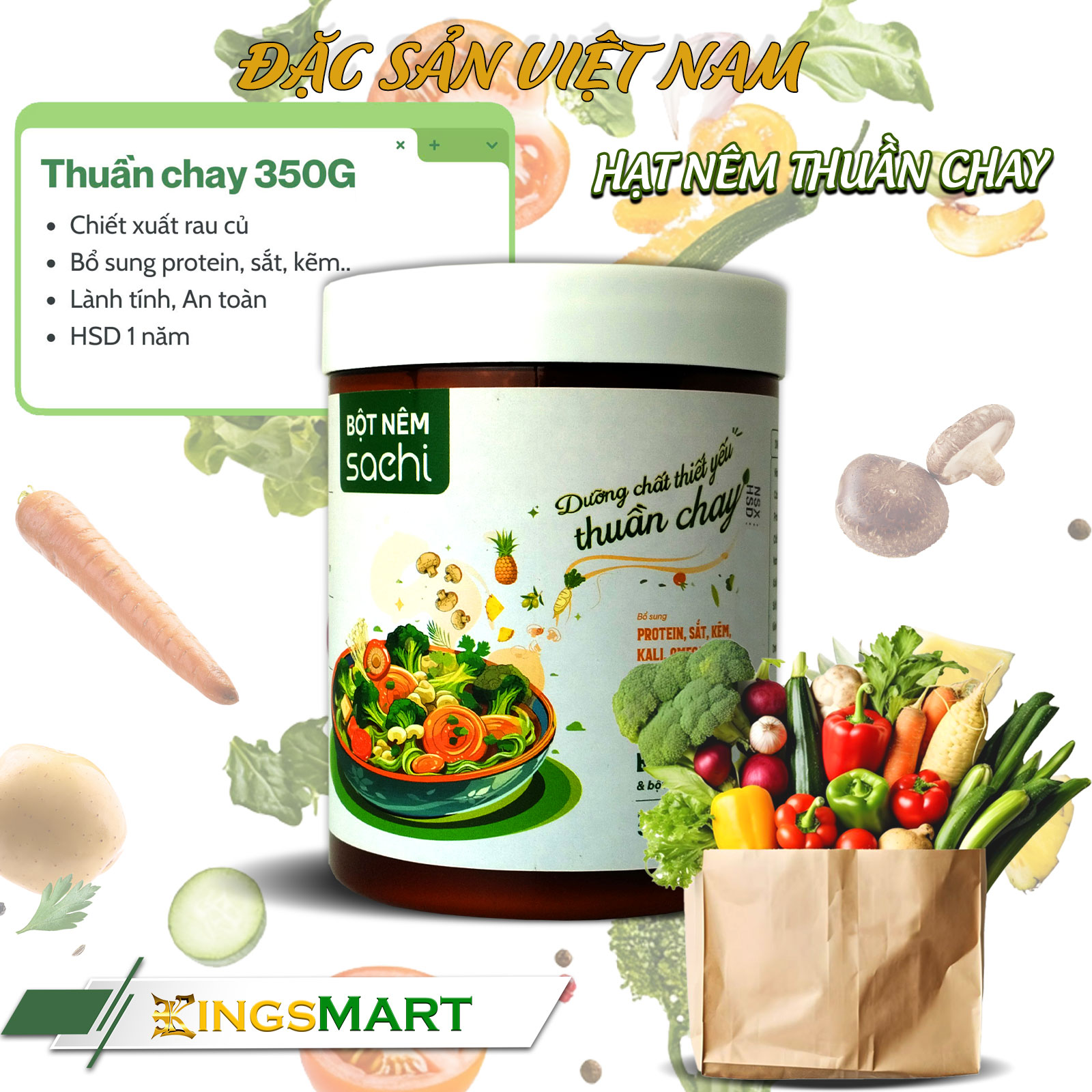Hạt nêm rau củ thuần chay - Thương hiệu SACHI - Hũ 350g - Kingsmart