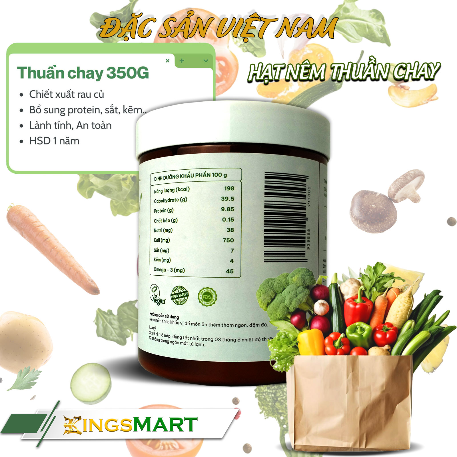 Hạt nêm rau củ thuần chay - Thương hiệu SACHI - Hũ 350g - Kingsmart - Ảnh 2