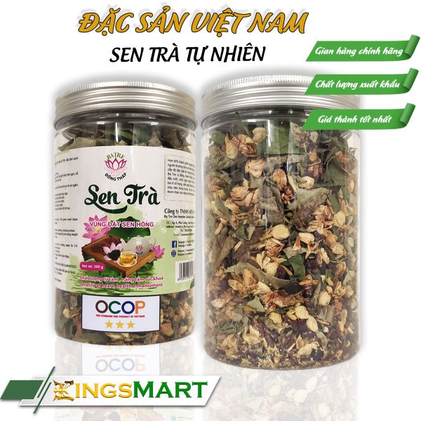 Sen Trà Tự Nhiên Cao Cấp - Thương hiệu Ba Tre - Đặc sản Đồng Tháp - Hộp nắp gấp 300g - Kingsmart - Ảnh 2