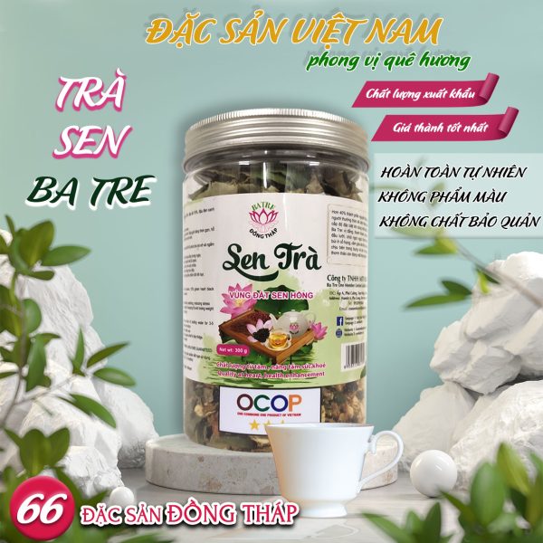 Sen Trà Tự Nhiên Cao Cấp - Thương hiệu Ba Tre - Đặc sản Đồng Tháp - Hộp nắp gấp 300g - Kingsmart - Ảnh 3