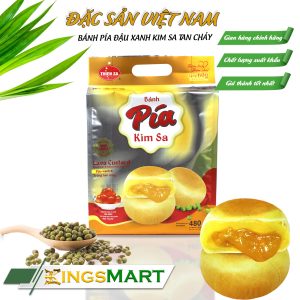 Bánh pía đậu xanh kim sa trứng chảy - Thương hiệu Thiên Sa - Túi 480g/12 bánh - Kingsmart