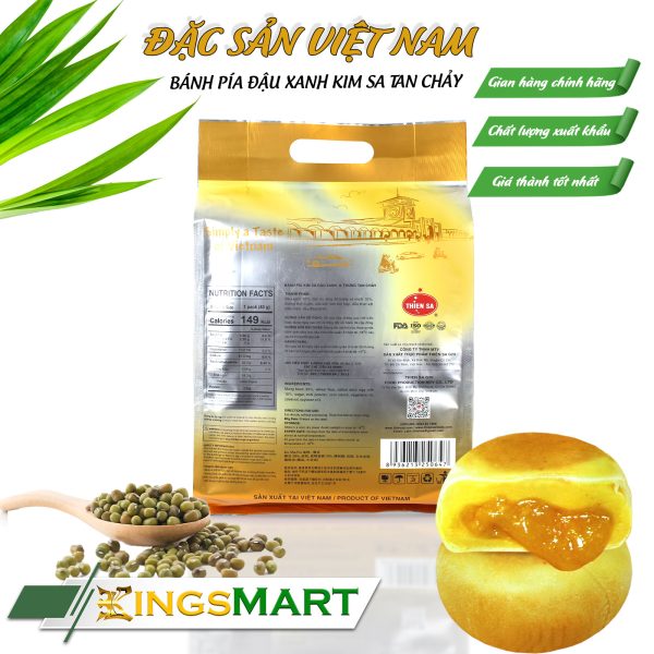 Bánh pía đậu xanh kim sa trứng chảy - Thương hiệu Thiên Sa - Túi 480g/12 bánh - Kingsmart - Image 2