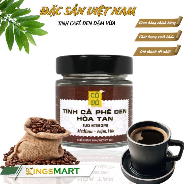 Tinh cà phê đen hòa tan Medium đậm, vừa - Thương hiệu CỐ ĐÔ - Dùng ngon cho cà phê đen đường và sữa - Hũ 30g - Kingsmart