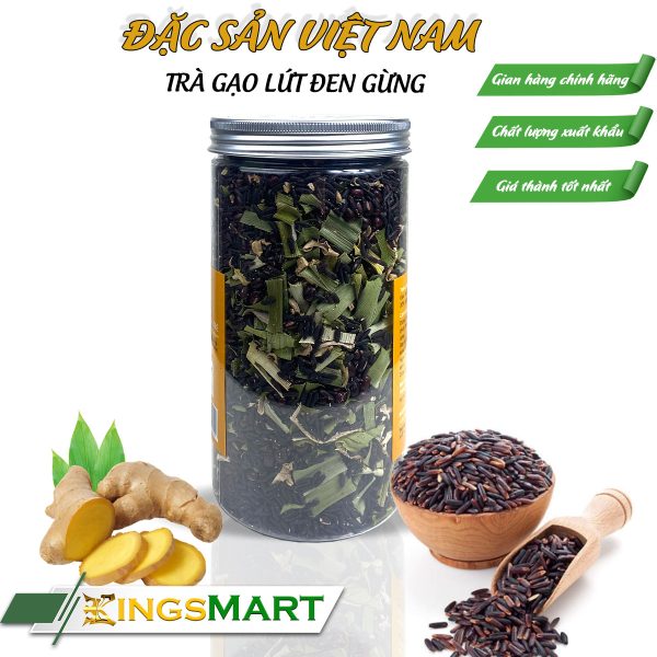 Trà gạo lứt đen rang gừng - Thương hiệu SEN BA TRE - Thải độc, thải mỡ, giảm lạnh bụng - Hũ 500g - Kingsmart - Image 2
