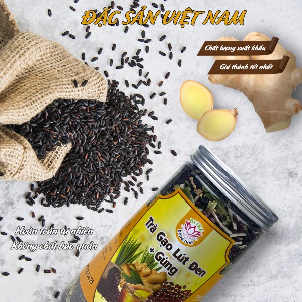 Trà gạo lứt đen rang gừng - Thương hiệu SEN BA TRE - Thải độc, thải mỡ, giảm lạnh bụng - Hũ 500g - Kingsmart - Image 3