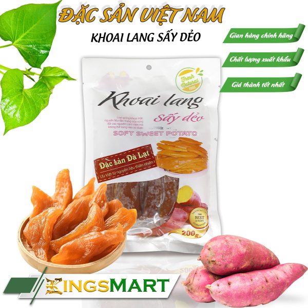 Khoai lang mật sấy dẻo -Thương hiệu NGÔ MAI HOA - Đặc sản Đà Lạt - Túi 200g - Kingsmart