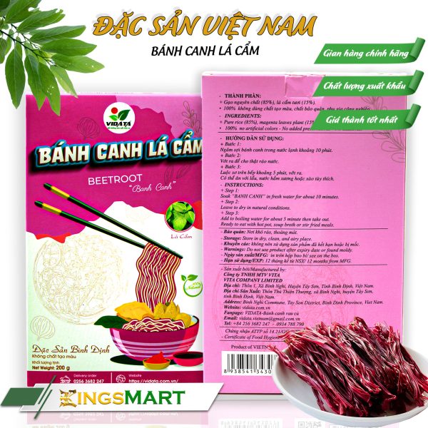 Bánh canh gạo vị lá cẩm - Thương hiệu VIDATA - Đặc sản Tây Sơn Bình Định - Hộp 200g - Kingsmart - Ảnh 2