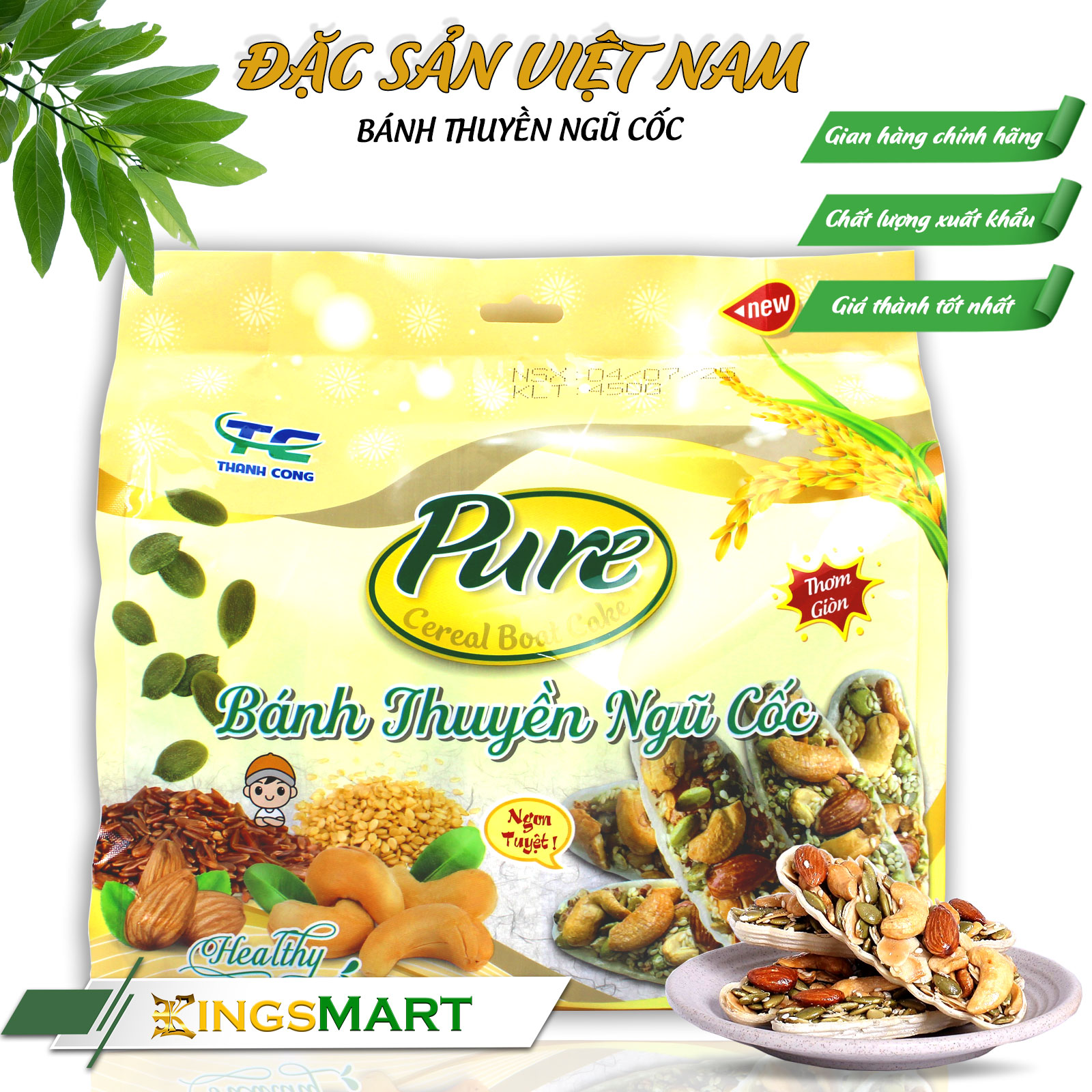 Bánh thuyền hạt ngũ cốc - Thương hiệu PURE THÀNH CÔNG - Đặc Sản Sài Gòn - Túi 450g/18 thanh - Kingsmart - Ảnh 2