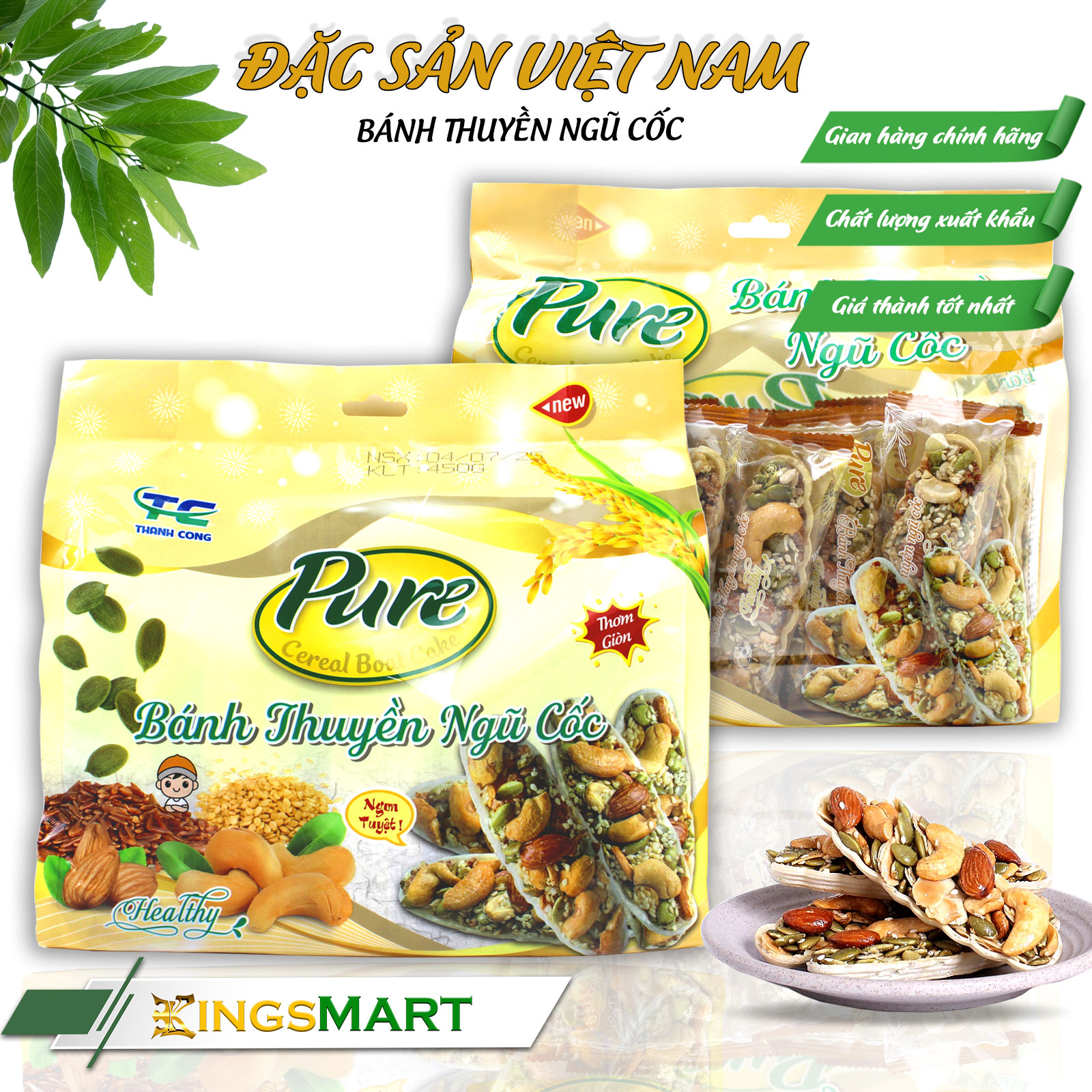 Bánh thuyền hạt ngũ cốc - Thương hiệu PURE THÀNH CÔNG - Đặc Sản Sài Gòn - Túi 450g/18 thanh - Kingsmart