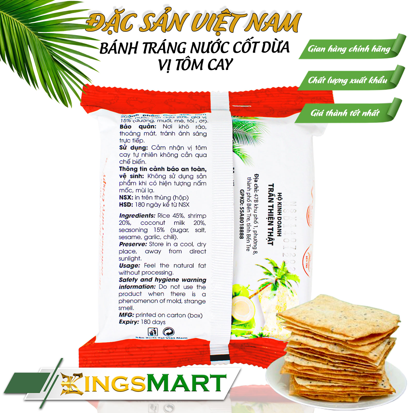 Bánh tráng nướng nước cốt dừa vị tôm cay - Thương hiệu THIỆN THẬT - Đặc sản Mỹ Lồng Bến Tre - Túi 40g - Kingsmart - Ảnh 2