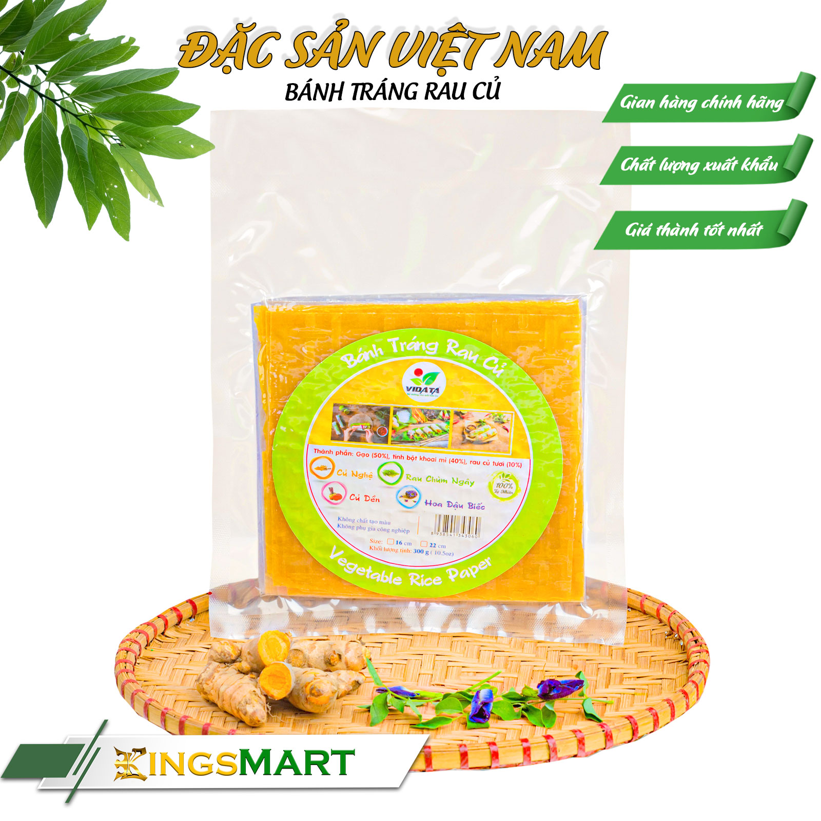 Bánh tráng rau củ - Thương hiệu VIDATA - Đặc sản Tây Sơn Bình Định - Túi 350g - Kingsmart
