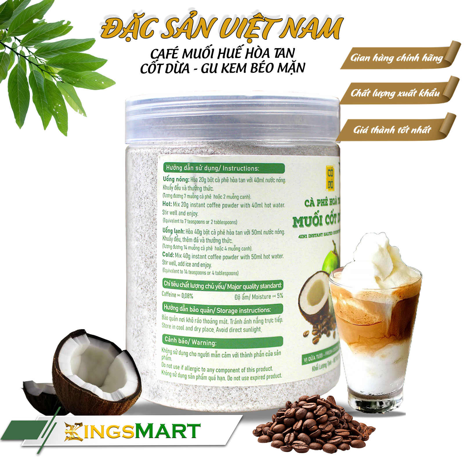 Cà phê muối Huế cốt dừa hòa tan - Gu kem béo mặn - Thương hiệu CỐ ĐÔ - Đặc sản Huế - Hũ 270g - Kingsmart - Ảnh 3