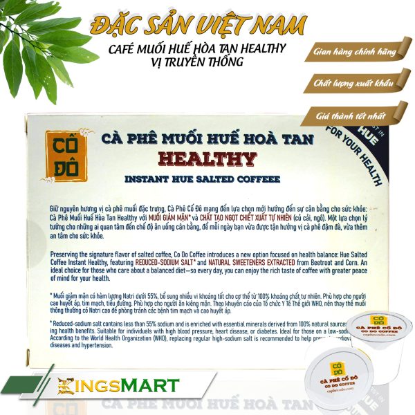 Cà phê muối Huế hòa tan HEALTHY - Vị truyền thống - Thương hiệu CỐ ĐÔ - Đặc sản Huế - Hộp 6 cốc - Kingsmart - Ảnh 2
