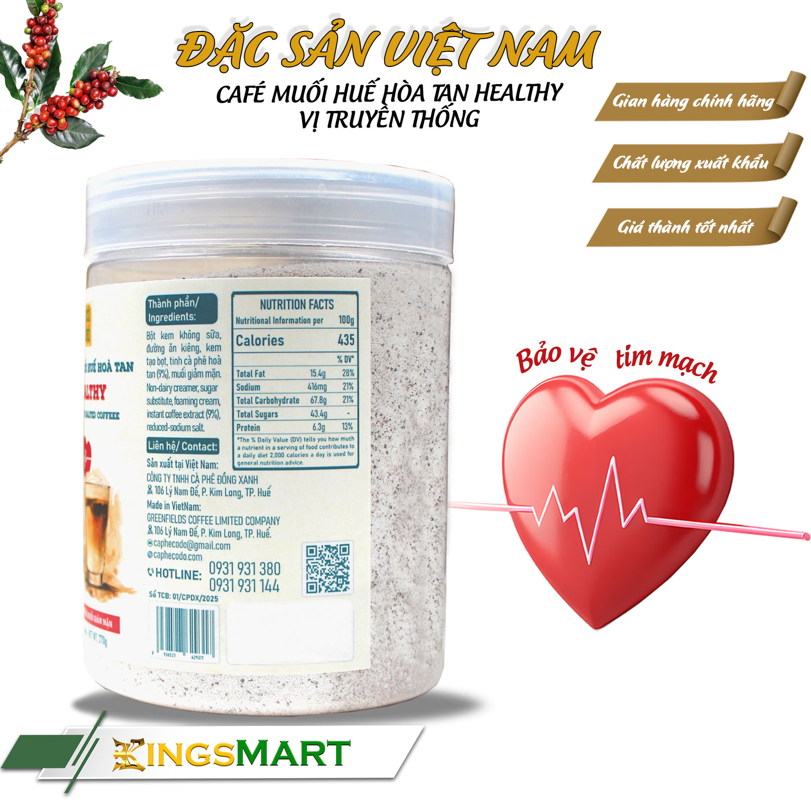 Cà phê muối Huế hòa tan HEALTHY - Đường ăn kiêng, muối giảm mặn - Thương hiệu CỐ ĐÔ - Đặc sản Huế - Hũ 270g - Kingsmart - Ảnh 3