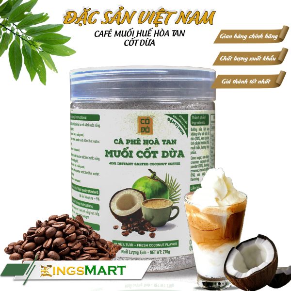 Cà phê muối Huế cốt dừa hòa tan - Gu đậm cà phê - Thương hiệu CỐ ĐÔ - Đặc sản Huế - Hũ 270g - Kingsmart