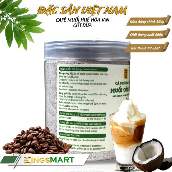 Cà phê muối Huế cốt dừa hòa tan - Gu đậm cà phê - Thương hiệu CỐ ĐÔ - Đặc sản Huế - Hũ 270g - Kingsmart - Ảnh 2