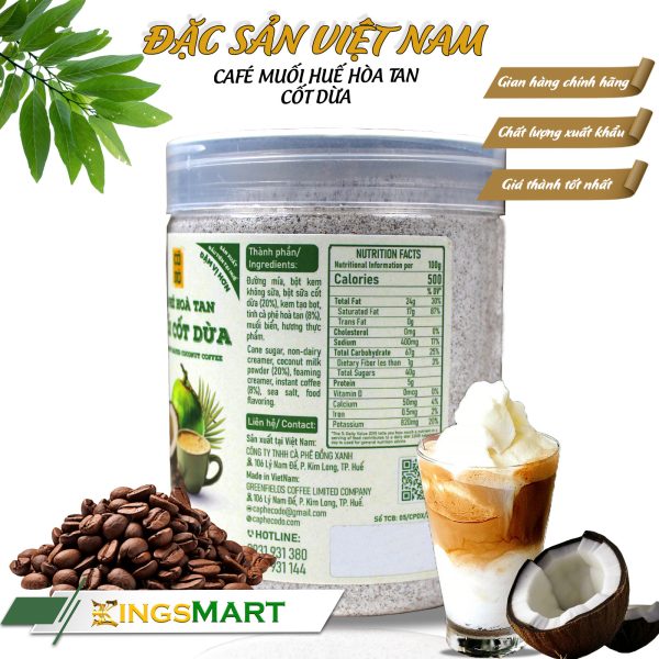 Cà phê muối Huế cốt dừa hòa tan - Gu đậm cà phê - Thương hiệu CỐ ĐÔ - Đặc sản Huế - Hũ 270g - Kingsmart - Ảnh 3