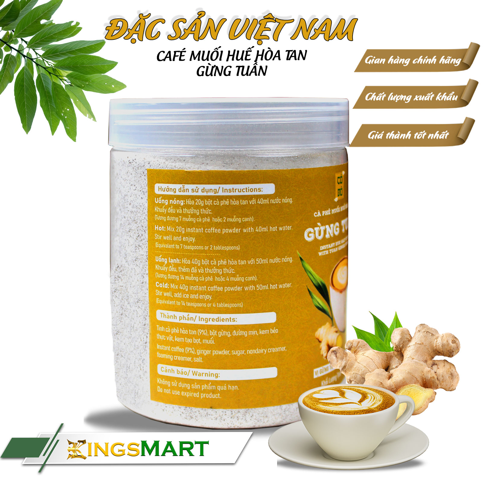 Cà phê muối Huế gừng tuần hòa tan - Gu đậm cà phê - Thương hiệu CỐ ĐÔ - Đặc sản Huế - Hũ 270g - Kingsmart - Ảnh 2