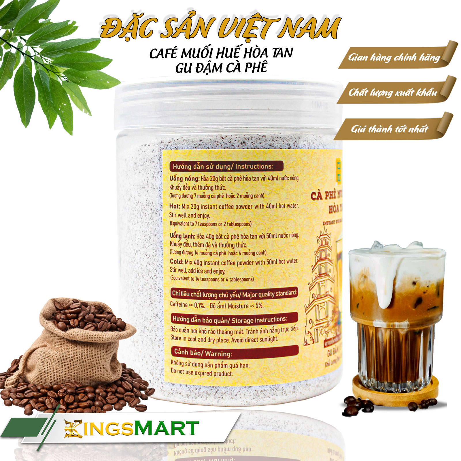 Cà phê muối Huế hòa tan - Gu đậm cà phê - Thương hiệu CỐ ĐÔ - Đặc sản Huế - Hũ 270g - Kingsmart - Ảnh 2