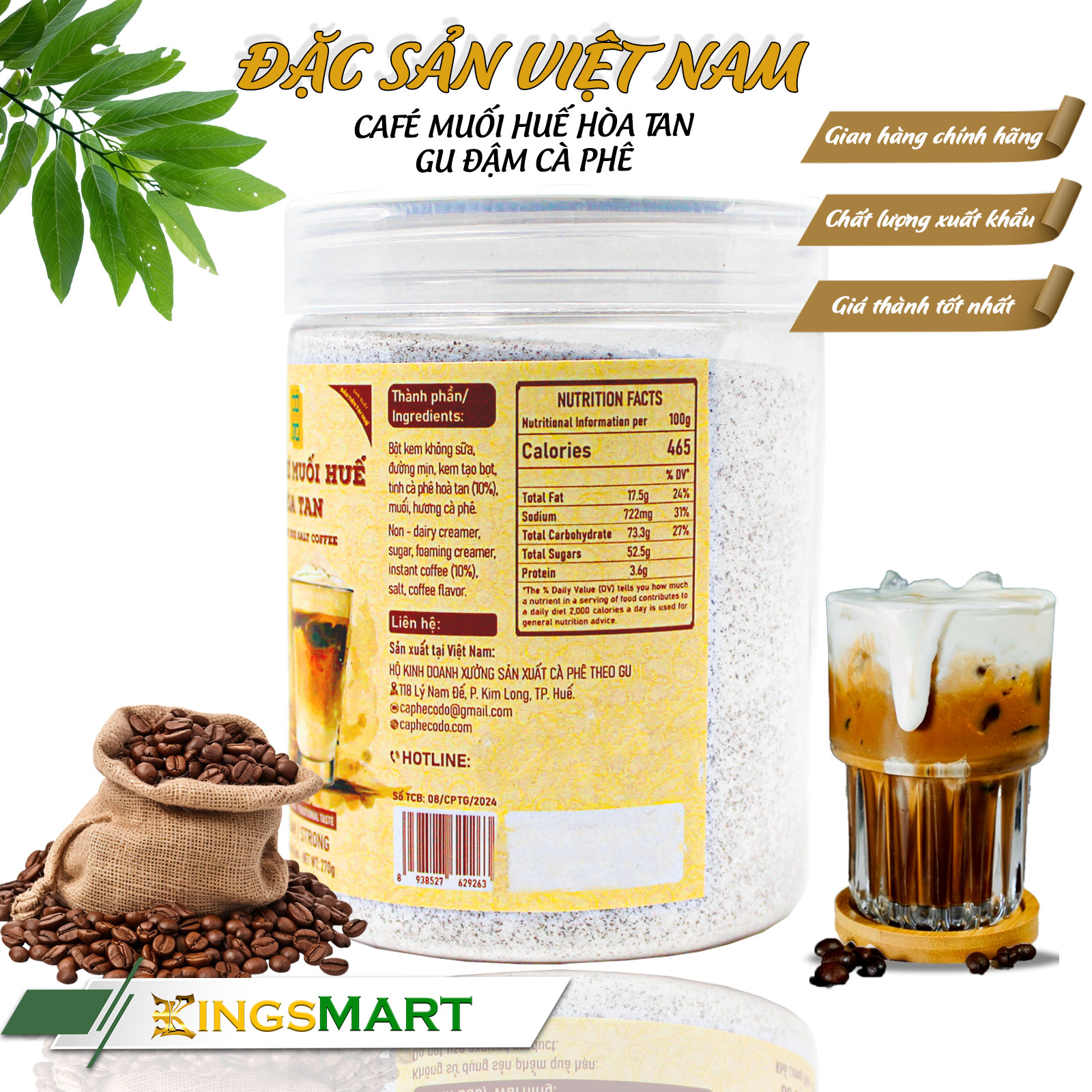 Cà phê muối Huế hòa tan - Gu đậm cà phê - Thương hiệu CỐ ĐÔ - Đặc sản Huế - Hũ 270g - Kingsmart - Ảnh 3