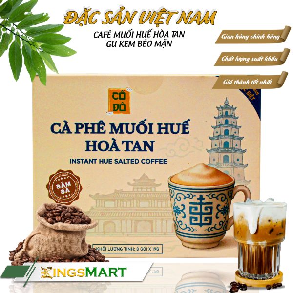 Cà phê muối Huế hòa tan - Gu kem béo mặn - Thương hiệu CỐ ĐÔ - Đặc sản Huế - Hộp 8 gói 19g - Kingsmart - Ảnh 2