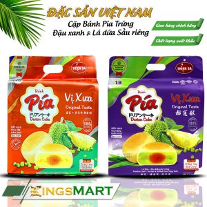 Cặp bánh pía trứng muối đậu xanh & lá dứa sầu riêng 400g - Thương hiệu THIÊN SA - Túi 400g