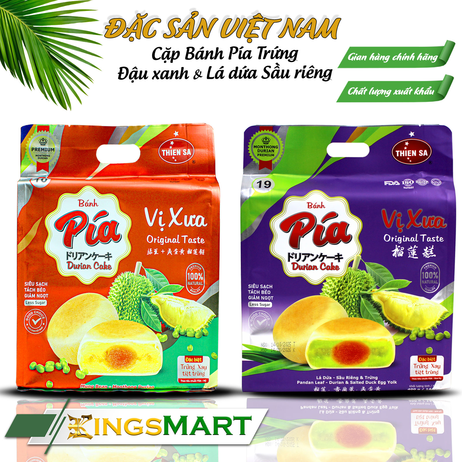 Cặp bánh pía trứng muối đậu xanh & lá dứa sầu riêng 400g - Thương hiệu THIÊN SA - Túi 400g