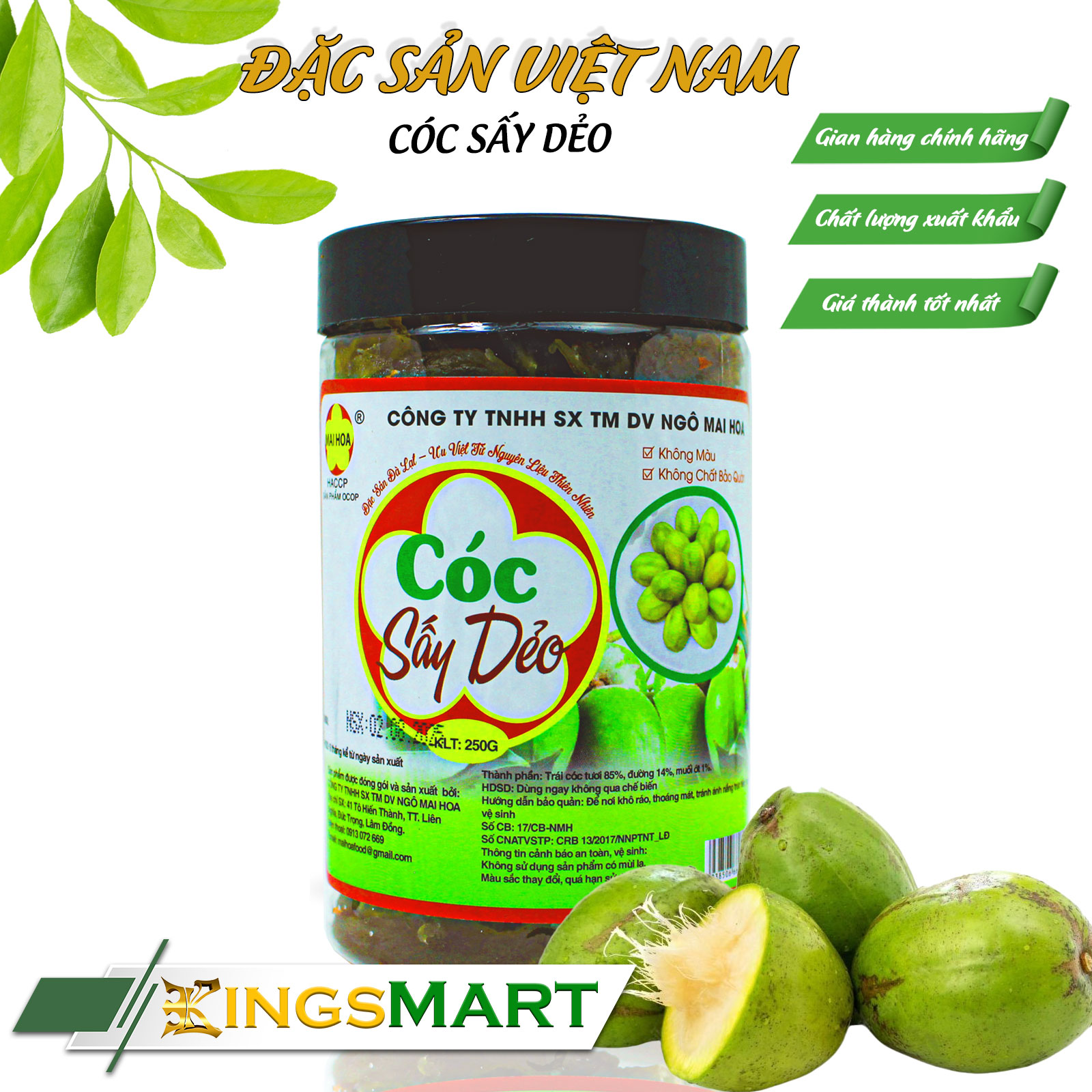 Mứt cóc sấy dẻo Đà Lạt - Thương hiệu NGÔ MAI HOA - Hũ 250g - Kingsmart