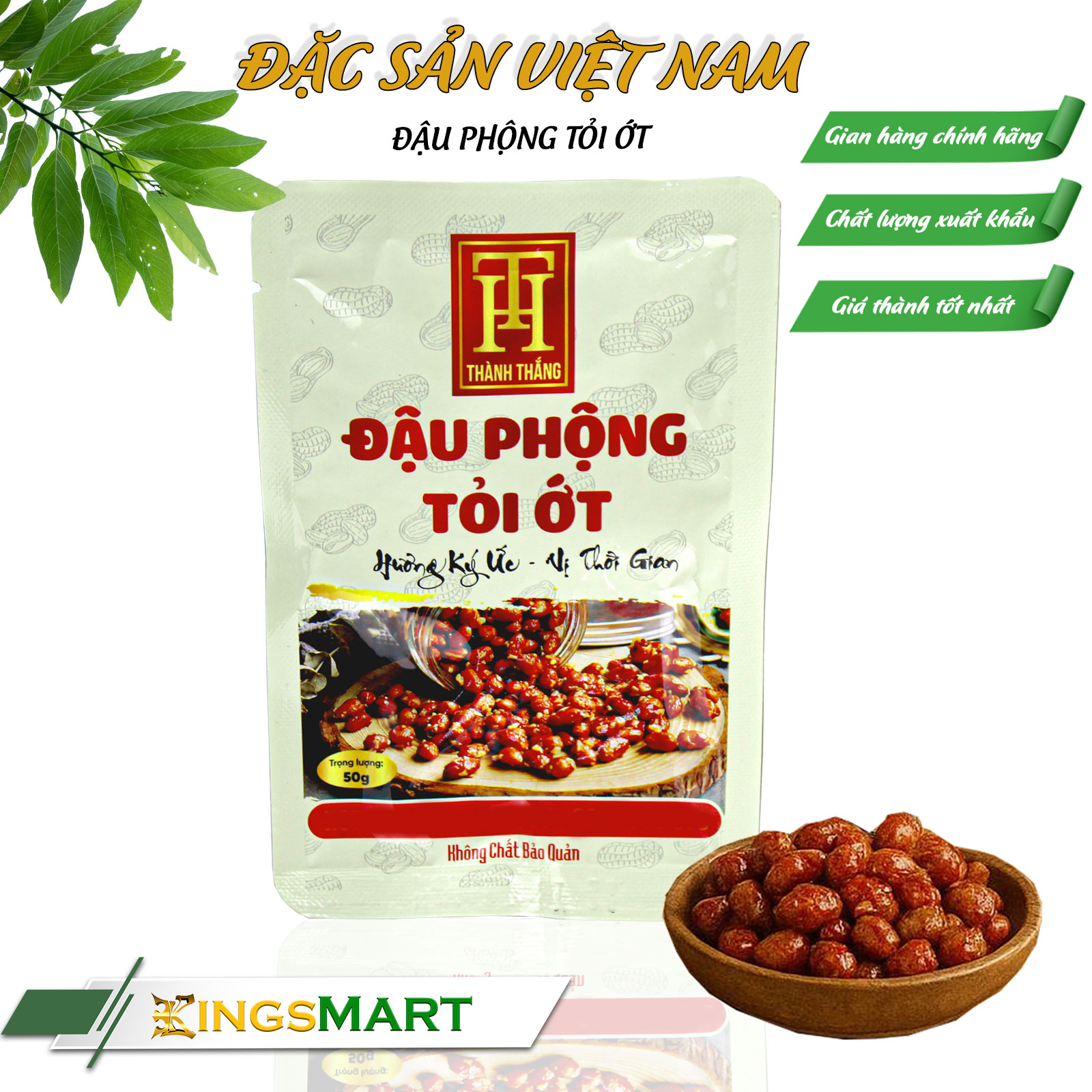 Đậu phộng rang tỏi ớt - Thương hiệu THÀNH THẮNG - Túi 50g - Kingsmart
