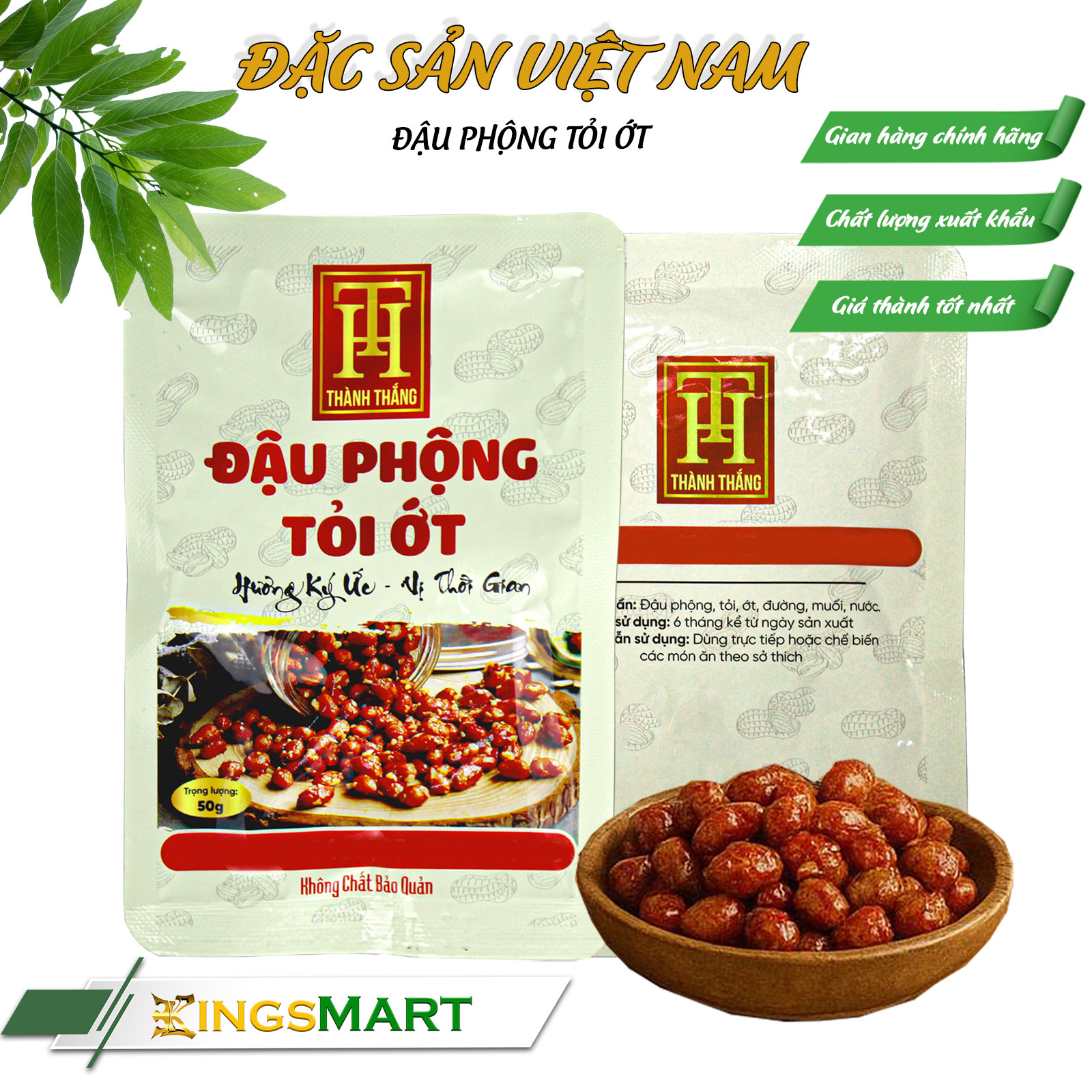Đậu phộng rang tỏi ớt - Thương hiệu THÀNH THẮNG - Túi 50g - Kingsmart - Ảnh 2