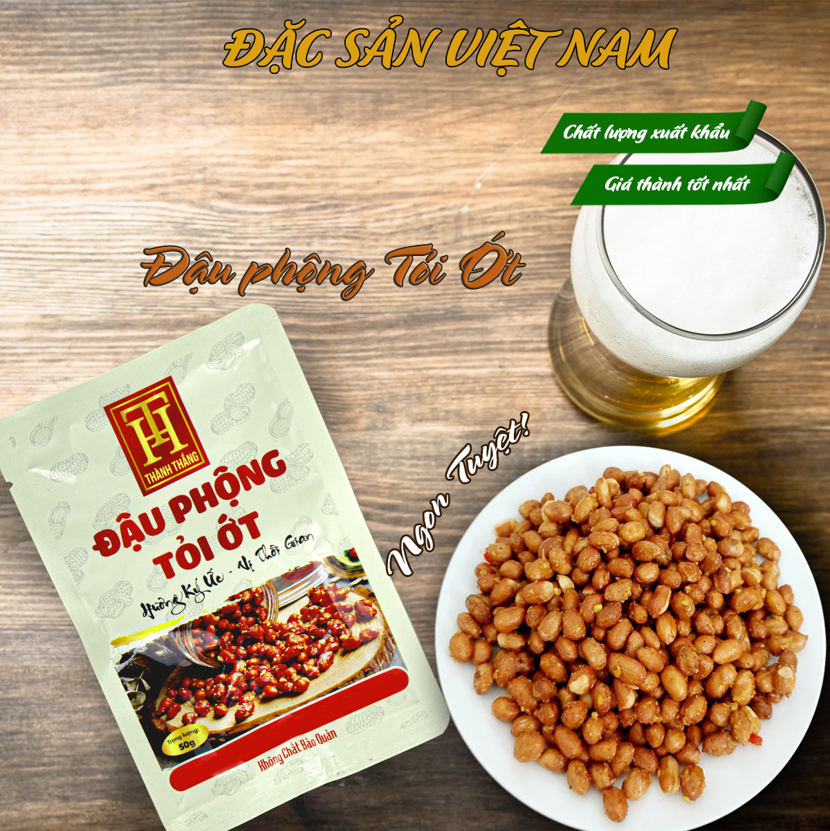 Đậu phộng rang tỏi ớt - Thương hiệu THÀNH THẮNG - Túi 50g - Kingsmart - Ảnh 3