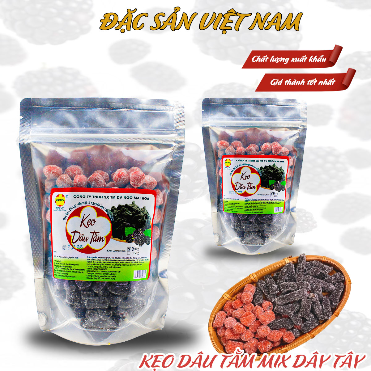 Kẹo dâu tây mix dâu tằm Đà Lạt - Thương hiệu NGÔ MAI HOA - Túi 500g - Kingsmart - Ảnh 2