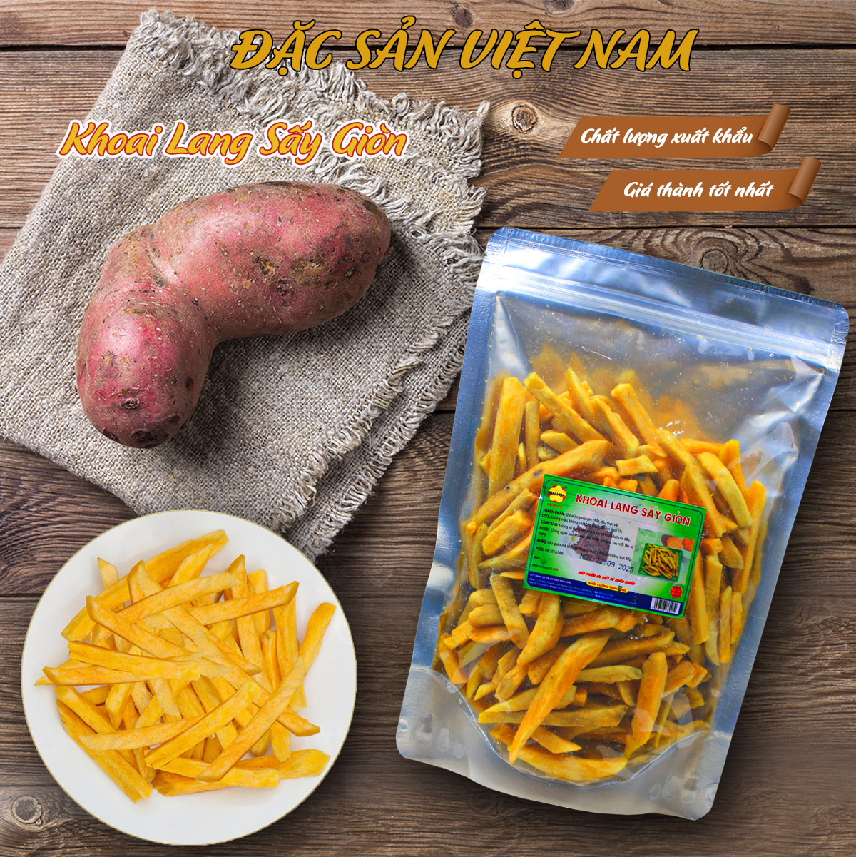 Khoai lang vàng sấy giòn nguyên miếng -Thương hiệu NGÔ MAI HOA - Đặc sản Đà Lạt - Túi 500g - Kingsmart - Ảnh 2