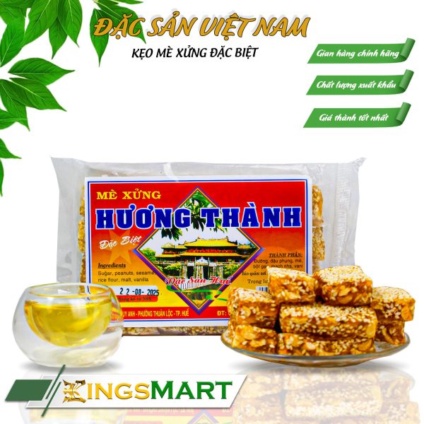 Kẹo mè xửng dẻo - Thương hiệu HƯƠNG THÀNH - Đặc sản HUẾ - Túi 280g/10 miếng chữ nhật - Kingsmart - Ảnh 2