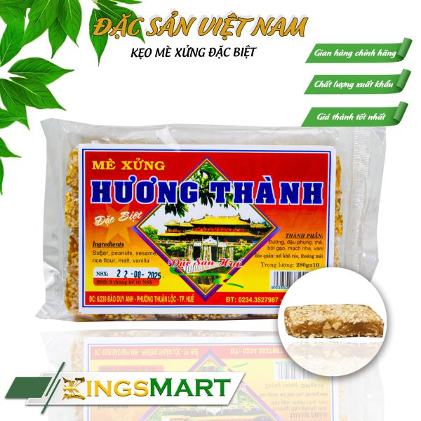 Kẹo mè xửng dẻo - Thương hiệu HƯƠNG THÀNH - Đặc sản HUẾ - Túi 280g/10 miếng chữ nhật - Kingsmart
