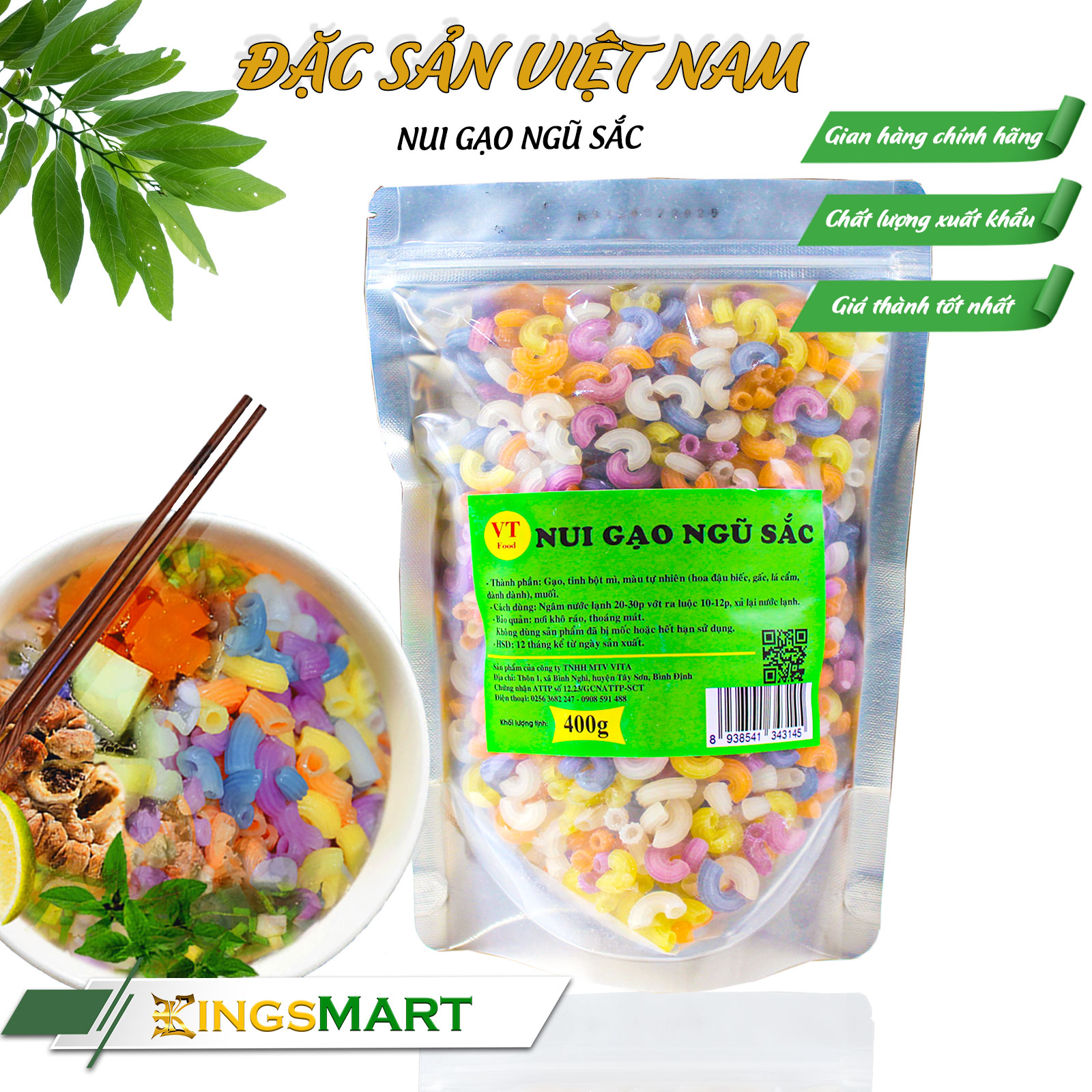 Nui gạo ngũ sắc rau củ - Thương hiệu VIDATA - Đặc sản Tây Sơn Bình Định - Túi 400g - Kingsmart - Ảnh 2