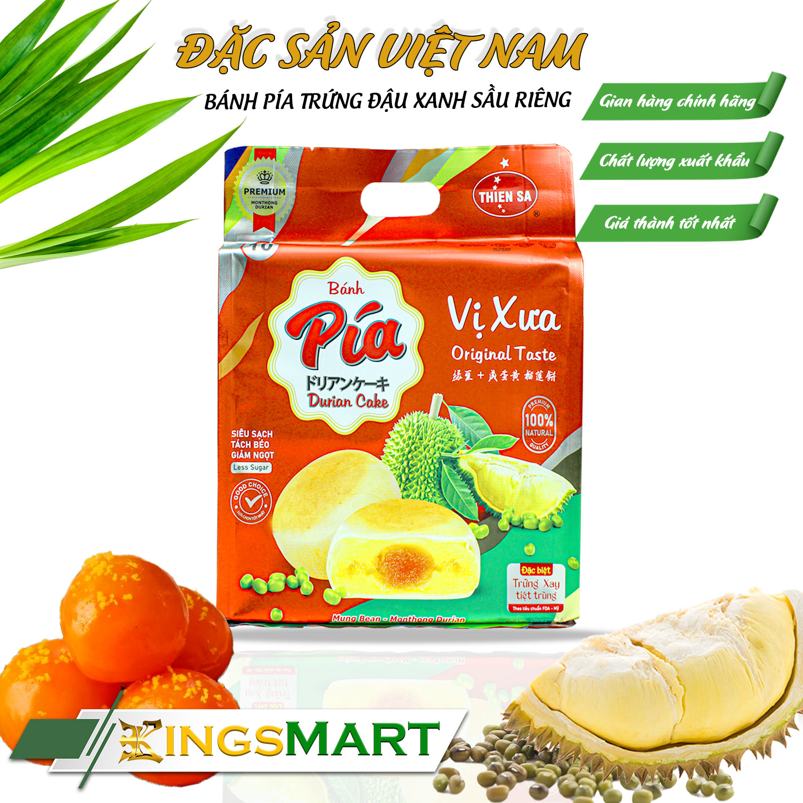 Cặp bánh pía trứng muối đậu xanh & lá dứa sầu riêng 400g - Thương hiệu THIÊN SA - Túi 400g - Ảnh 2