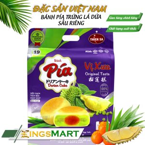 Bánh pía nhân trứng muối lá dứa sầu riêng - Thương Hiệu THIÊN SA - Túi 400g/ bánh - Kingsmart