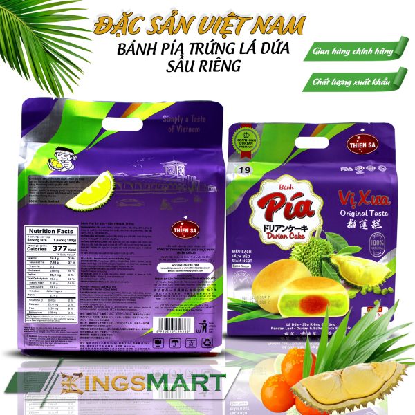 Bánh pía nhân trứng muối lá dứa sầu riêng - Thương Hiệu THIÊN SA - Túi 400g/ bánh - Kingsmart - Ảnh 2