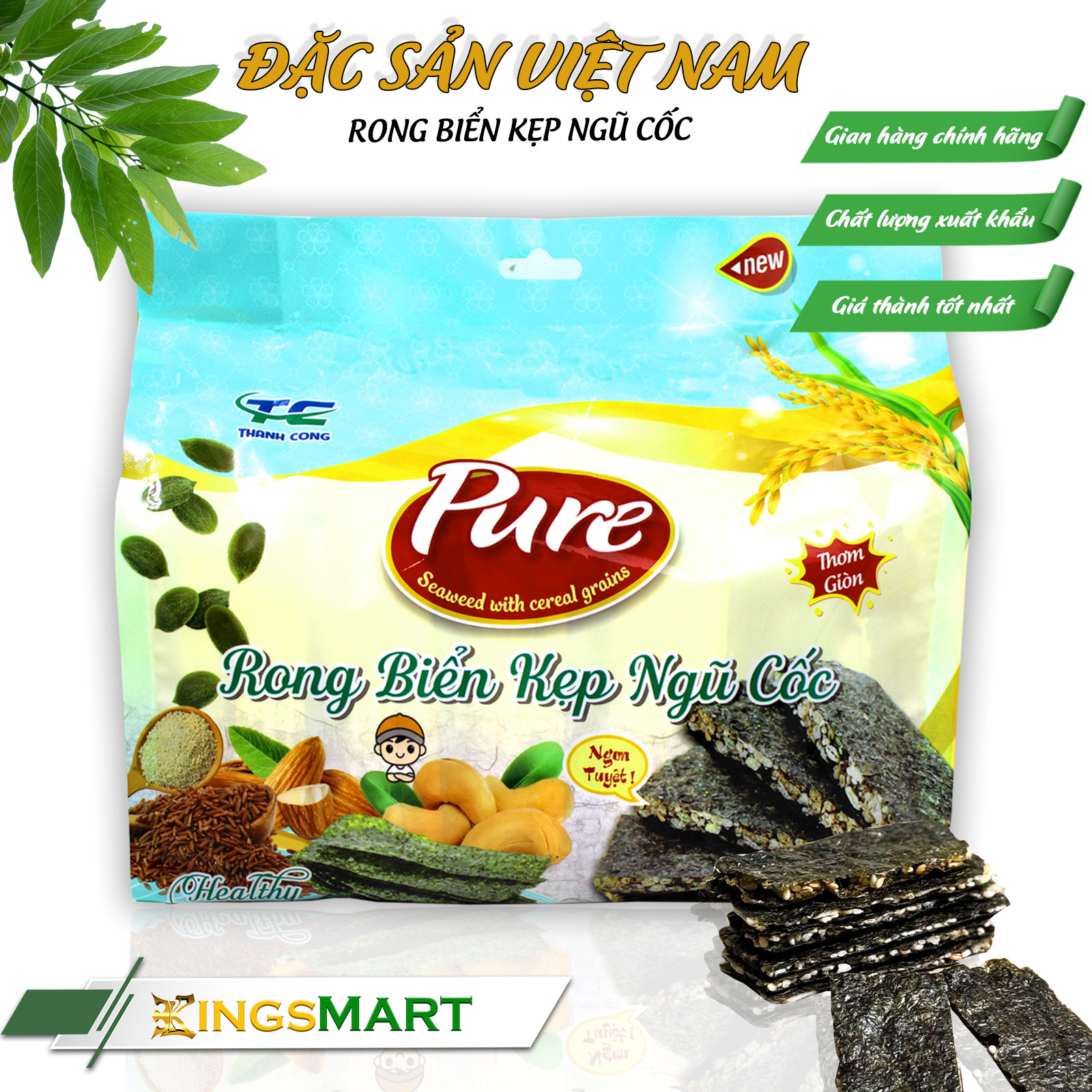 Rong biển kẹp hạt ngũ cốc - Thương Hiệu PURE THÀNH CÔNG - Đặc Sản Sài Gòn - Túi 450g/30 thanh - Kingsmart - Ảnh 2
